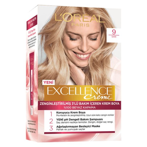 کیت رنگ مو لورآل سری EXCELLENCE شماره 9 بلوند روشن 260 گرم