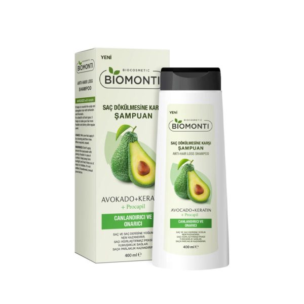 شامپو ضد ریزش و کراتینه بیومونتی Biomonti حاوی روغن آووکادو 400 میلی لیتر